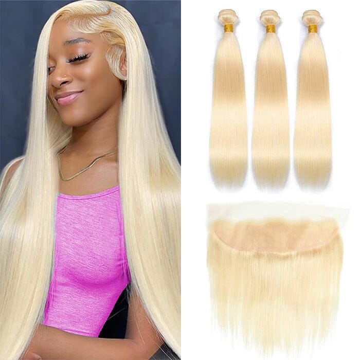 QT 14A Brazilian Human Hair #613 Blonde Straight Hair with 13x4 Swiss Lace Frontal
