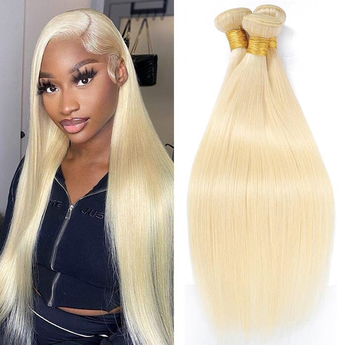 Peruvian Blonde Color 613 Straight Human Hair 4 Bundles with 4x4 Lace Closure