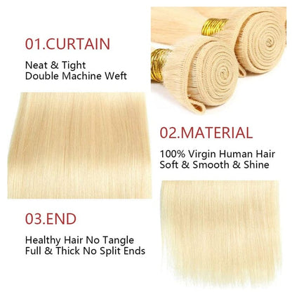 QT 14A Grade Brazilian Straight Hair Bundles #613 Blonde Virgin Human Hair Weave