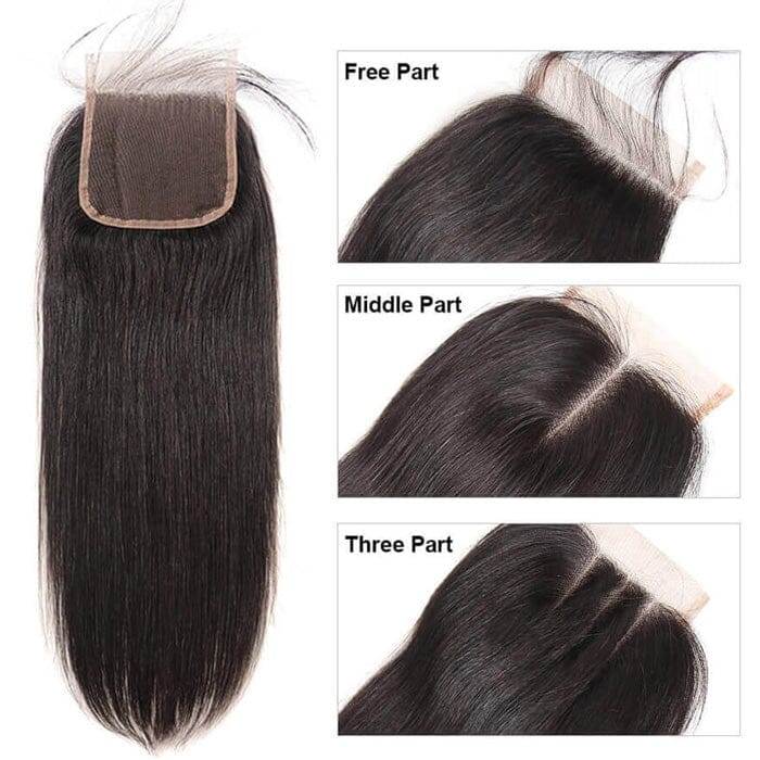 Peruvian Straight 4 Bundles with 4x4 Lace Closure Human Hair Bundles Weave Extensions