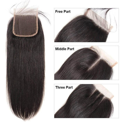 Peruvian Straight 4 Bundles with 4x4 Lace Closure Human Hair Bundles Weave Extensions
