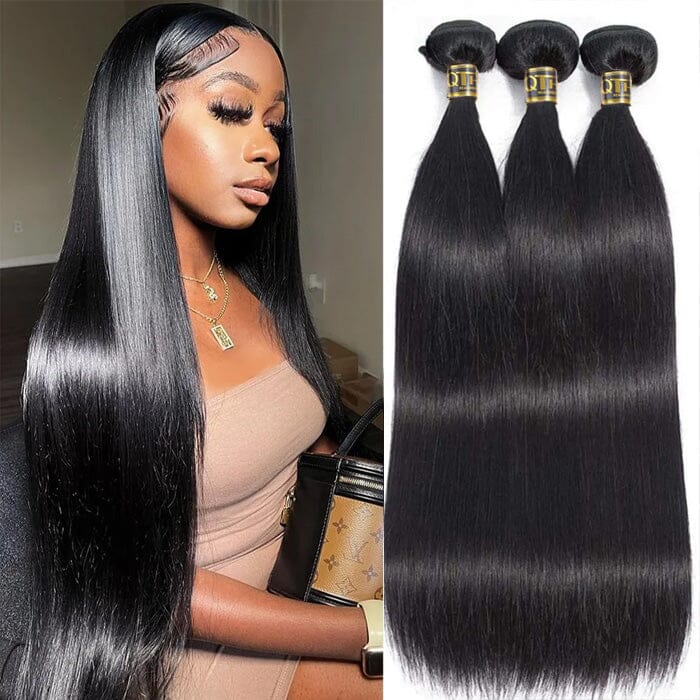 QT Hair Straight 4 Bundles Indian Virgin Human Hair Natural Black Color for Women
