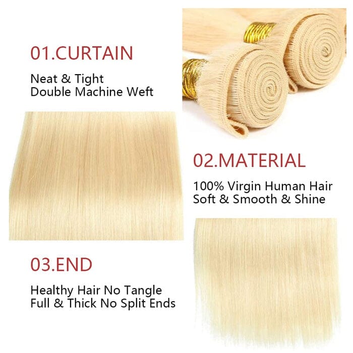 QT 613 Honey Blonde Color Silky Straight 4 Bundles Human Hair Extensions