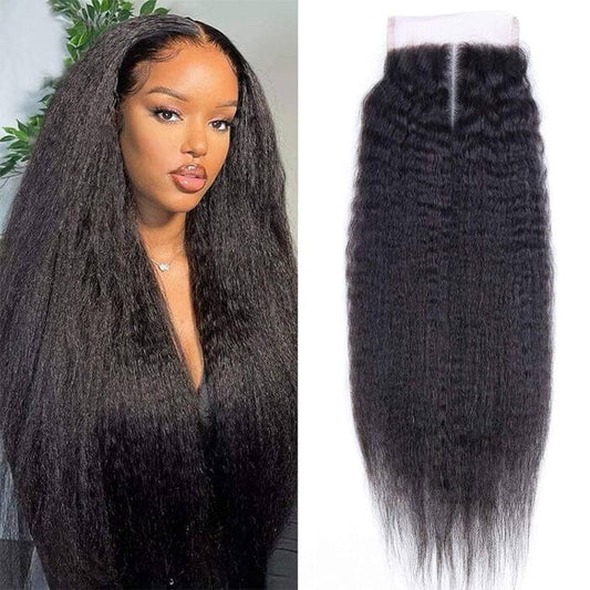 Kinky Straight Human Hair Weave Bundles with Swiss Lace Closure