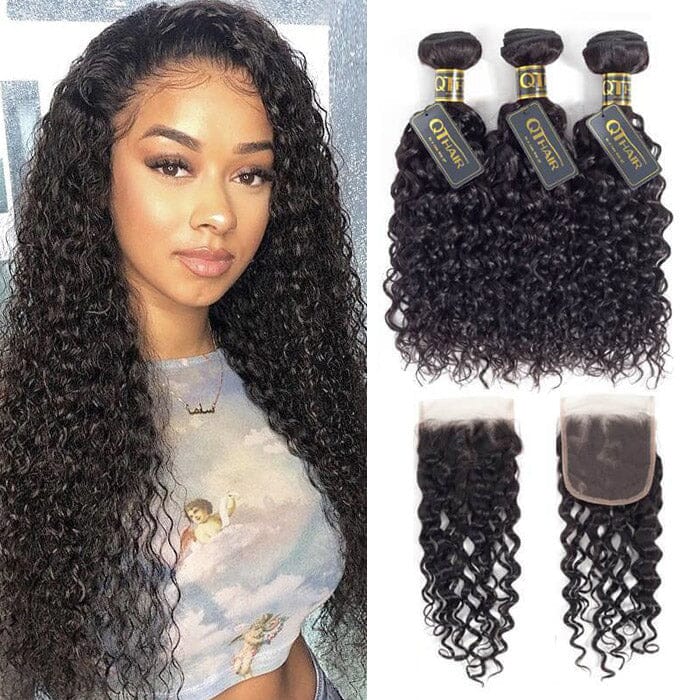 Water Wave Bundles With Frontal Closure Wet And Wavy 100% Unprocessed Brazilian Virgin Human Hair