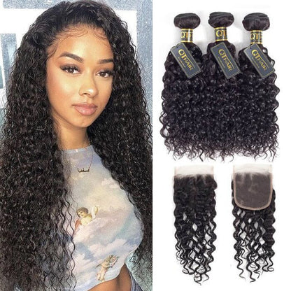Water Wave Bundles With Frontal Closure Wet And Wavy 100% Unprocessed Brazilian Virgin Human Hair