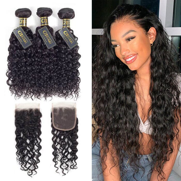 Water Wave Bundles With Frontal Closure Wet And Wavy 100% Unprocessed Brazilian Virgin Human Hair
