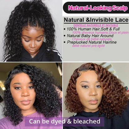 Kinky Curly Short Bob Wig Human Hair Wigs 13X4 HD Transparent Curly Blunt Cut Short Bob Lace Front Wigs