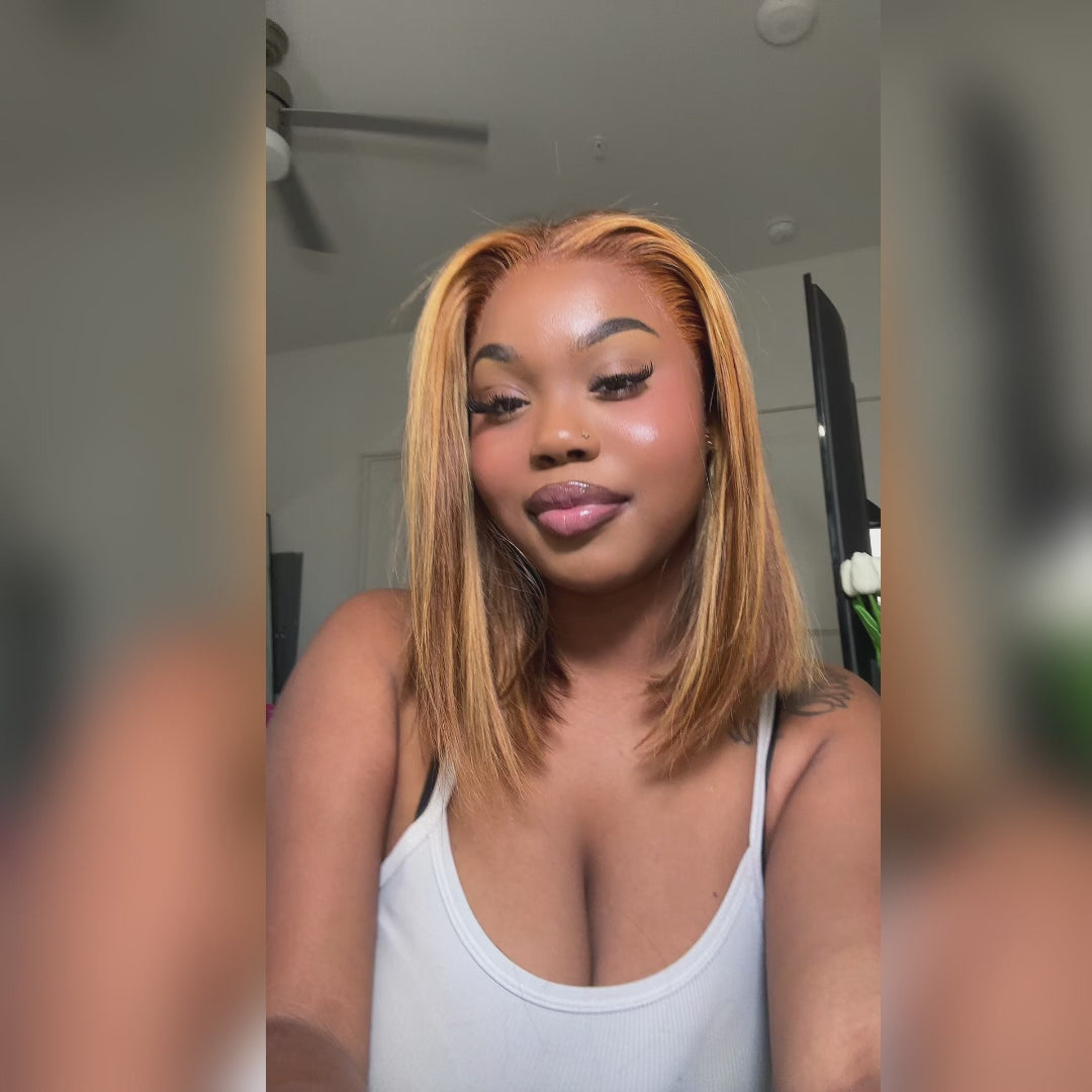 Highlight 4/27 Ombre Bob Straight 13x4 Lace Front Ombre Real Human Hair Wigs Pre Plucked