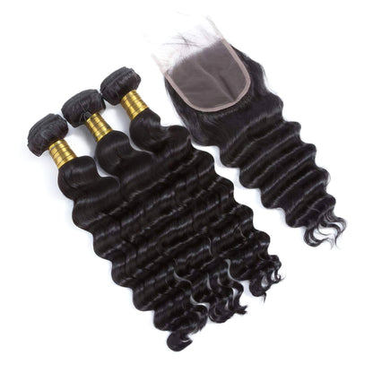 Loose Deep Wave Bundles with Closure Virgin Human Hair Extensions