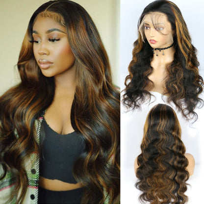 Ombre Lace Front Wig Human Hair 1B/30 Body Wave Highlight 13x4 Ombre Brown Lace Wigs