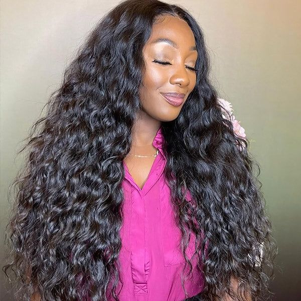 Water Wave 13x6 HD Lace Front Wigs Human Hair Pre Plucked With Baby Hair 180% Density Deep Part Curly Wigs