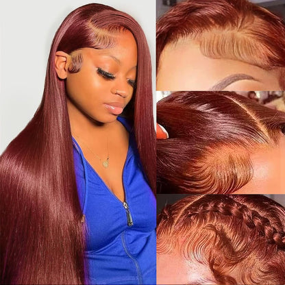 Reddish Brown Lace Front Wigs Human Hair Straight 13x4 HD Lace Front Wigs Human Hair Pre Plucked
