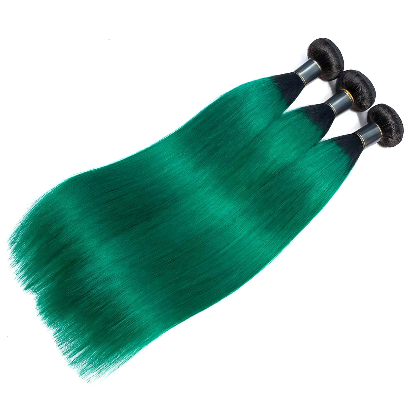 1B/Green Ombre Hair Staight 3 Bundles with Closure Dark Roots Turquoise Human Hair