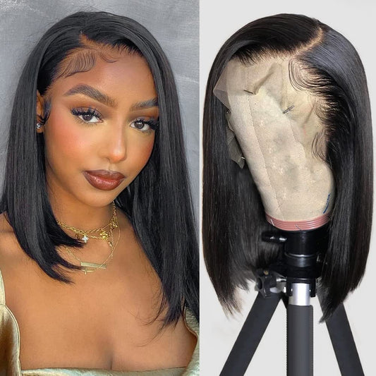 Straight Short Bob Wig Human Hair 13x4 Frontal Lace Wig HD Transparent Lace Front 180% DensityWigs