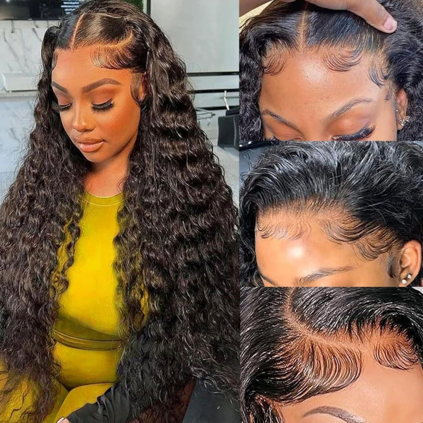 Water Wave 13x6 HD Lace Front Wigs Human Hair Pre Plucked With Baby Hair 180% Density Deep Part Curly Wigs