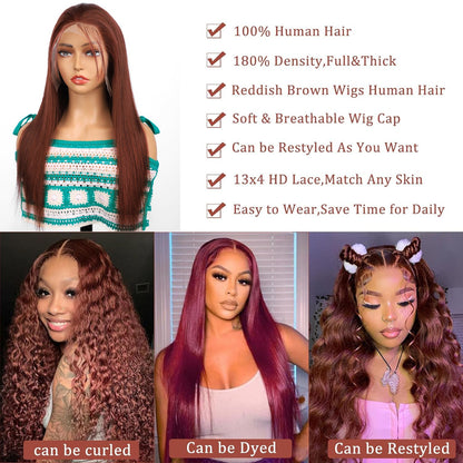 Reddish Brown Lace Front Wigs Human Hair Straight 13x4 HD Lace Front Wigs Human Hair Pre Plucked