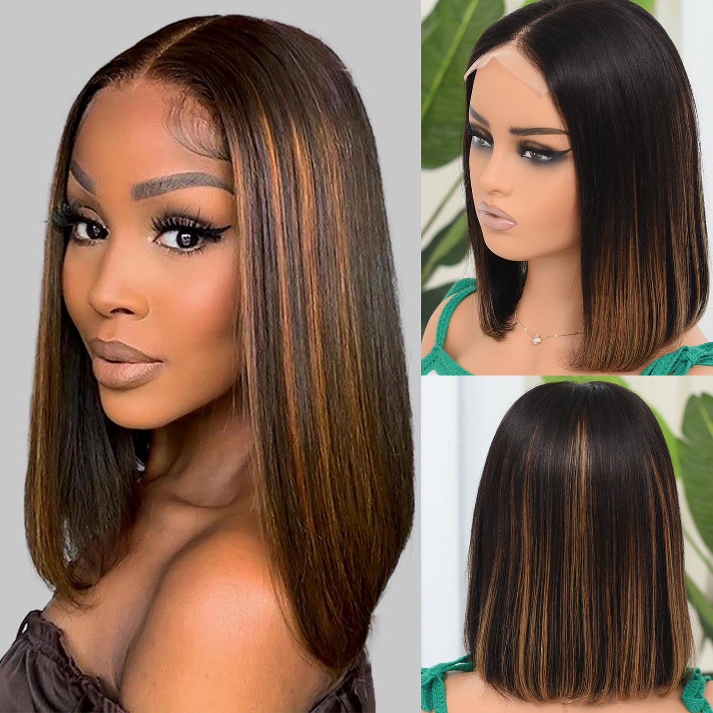 Ombre 1B/30 Highlight Lace Closure Short Bob 13x4 Lace Front Human Hair Wig
