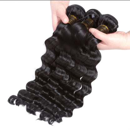 Loose Deep Wave Human Hair 4 Bundles With 4x4 Lace Closure