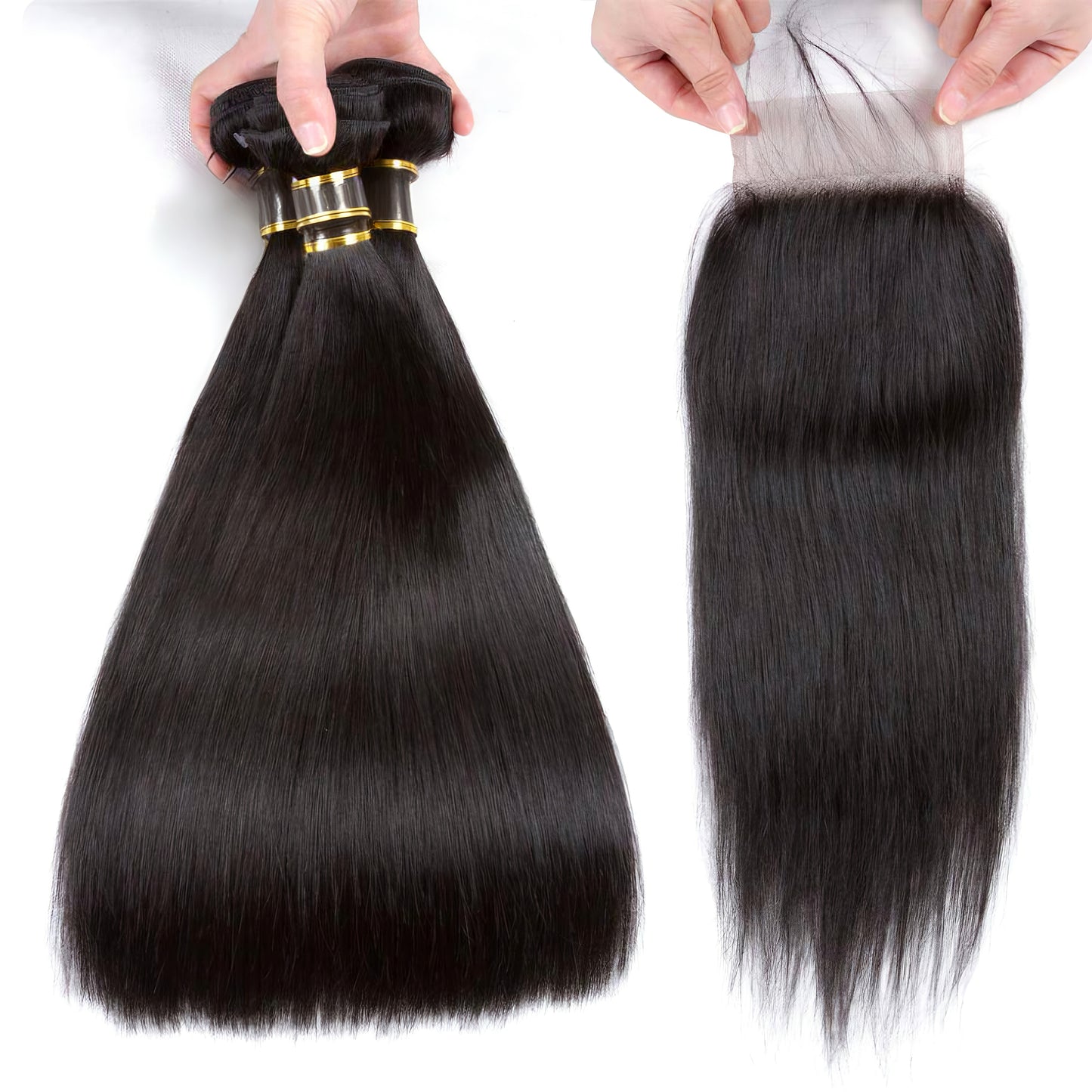 Virgin Human Hair 3 Bundles Straight Hair with 4*4 Lace Closure with Baby Hair
