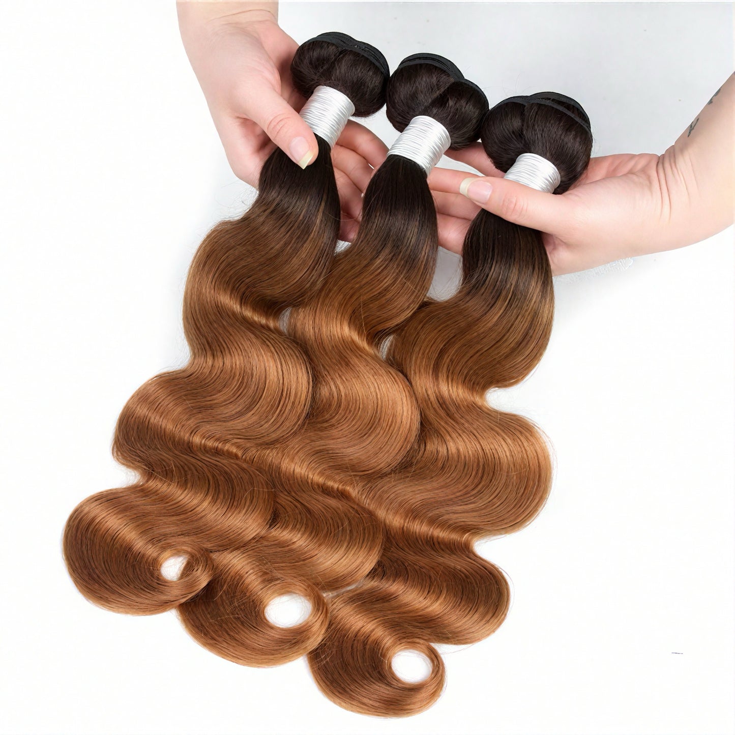 1B/30 Body Wave 3 Bundles with Lace Closure Dark Roots Ombre Human Hair