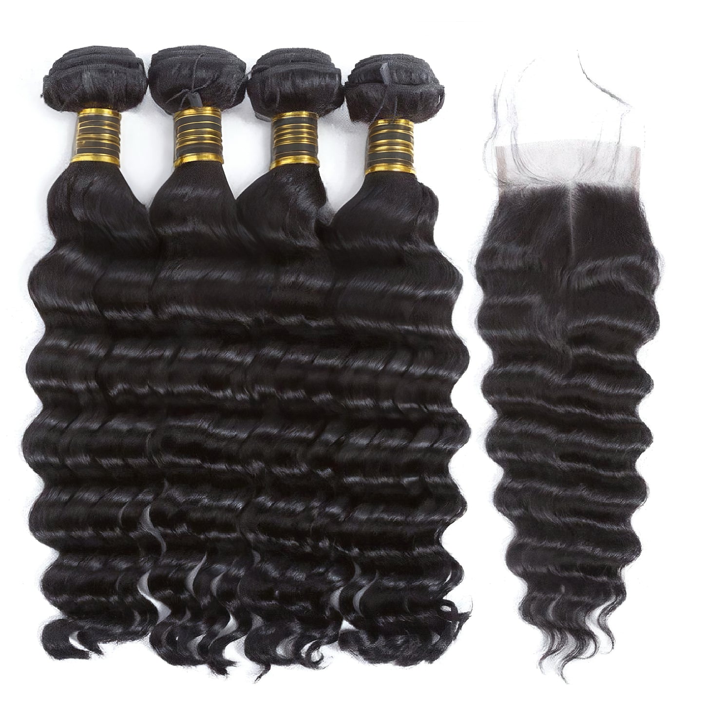 Loose Deep Wave Human Hair 4 Bundles With 4x4 Lace Closure