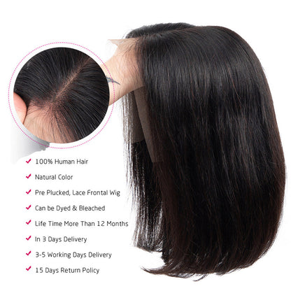 Straight Short Bob Wig Human Hair 13x4 Frontal Lace Wig HD Transparent Lace Front 180% DensityWigs
